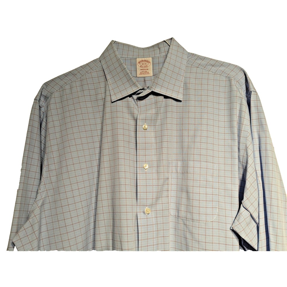 Brooks Brothers Shirt Men 18-35 2XL+ Madison Non-Iron Supima Dress Shirt Check